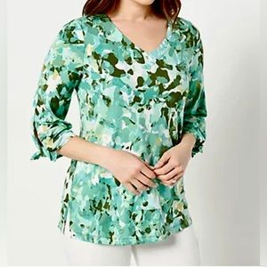 NWT Susan Graver Green, 3/4 Tie Sleeves Top- XS